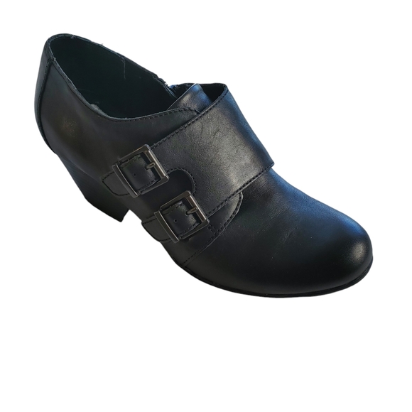 BOC‎ Born Concepts Ankle Booties Comet Womens 7M Leather Black Buckle Block Heel - Picture 2 of 16